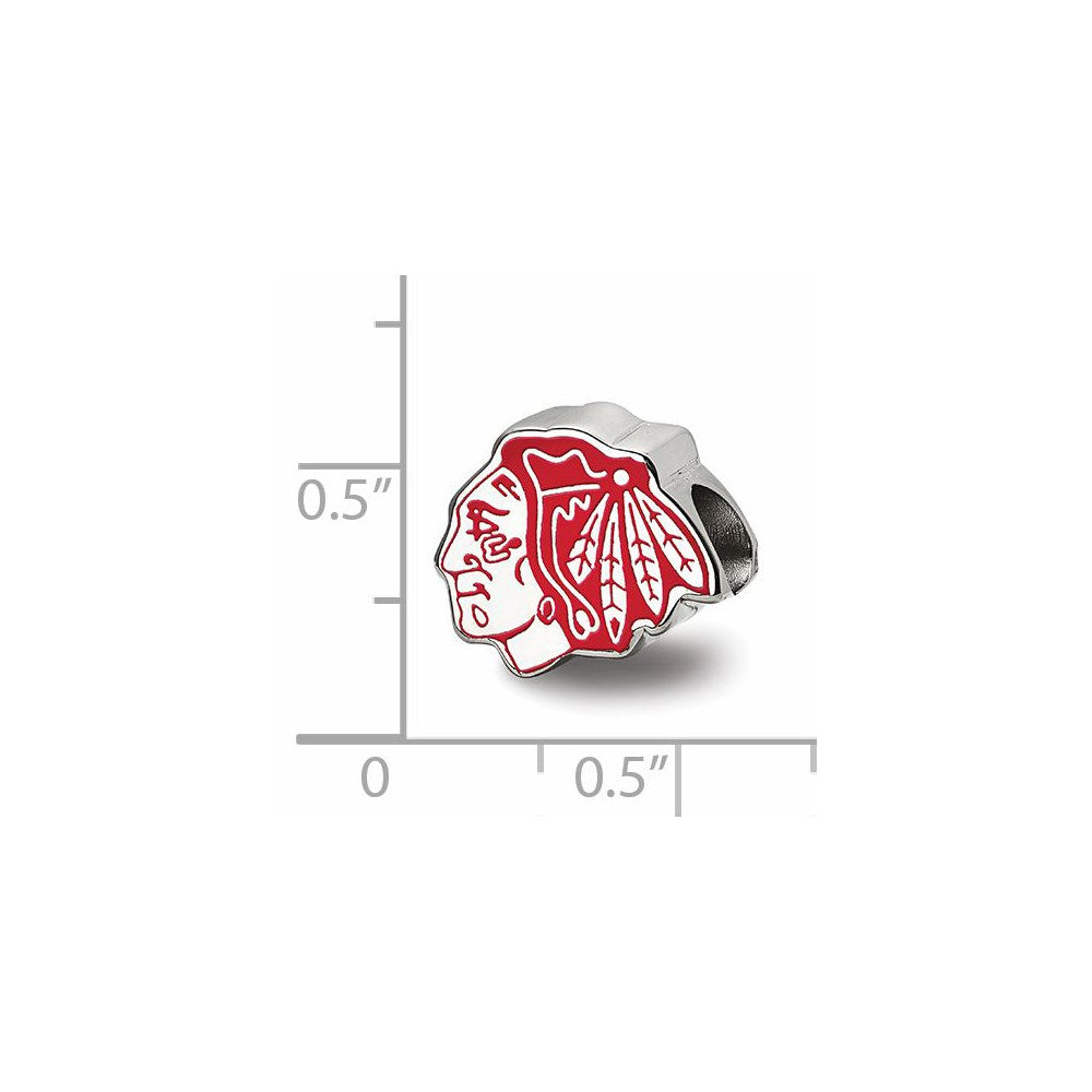 Sterling Silver Rhodium-plated NHL LogoArt Chicago Blackhawks Enameled Logo Bead
