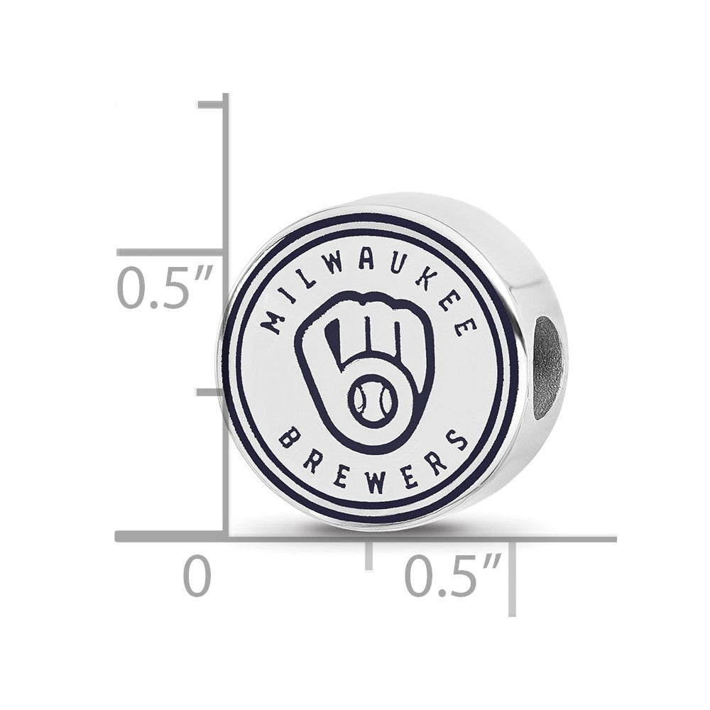 Sterling Silver Rhodium Plated Major League Baseball LogoArt Milwaukee Brewers Enameled Bead