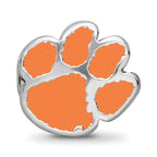 Sterling Silver Rhodium-plated LogoArt Clemson University Tiger Paw Enameled Logo Bead
