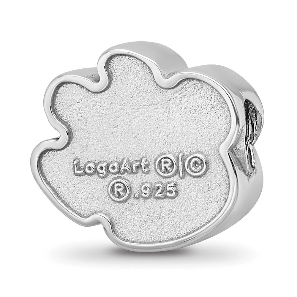 Sterling Silver Rhodium-plated LogoArt Clemson University Tiger Paw Enameled Logo Bead