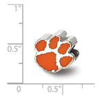Sterling Silver Rhodium-plated LogoArt Clemson University Tiger Paw Enameled Logo Bead