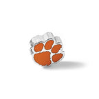 Sterling Silver Rhodium-plated LogoArt Clemson University Tiger Paw Enameled Logo Bead