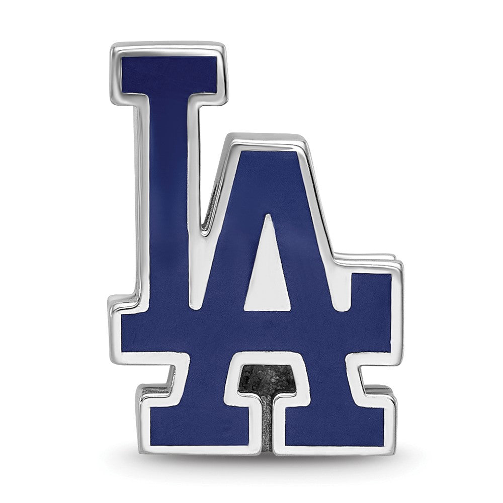 Sterling Silver Rhodium Plated Major League Baseball LogoArt Los Angeles Dodgers Enamel Bead