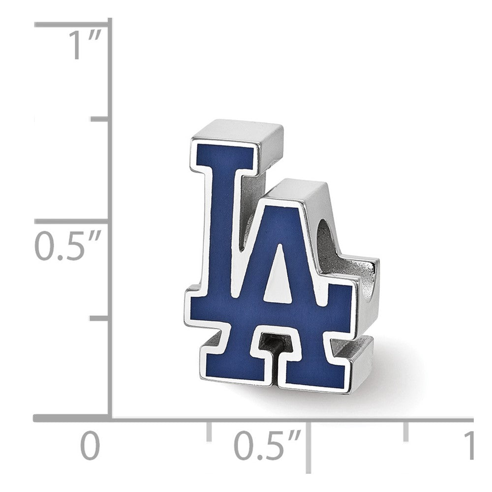 Sterling Silver Rhodium Plated Major League Baseball LogoArt Los Angeles Dodgers Enamel Bead