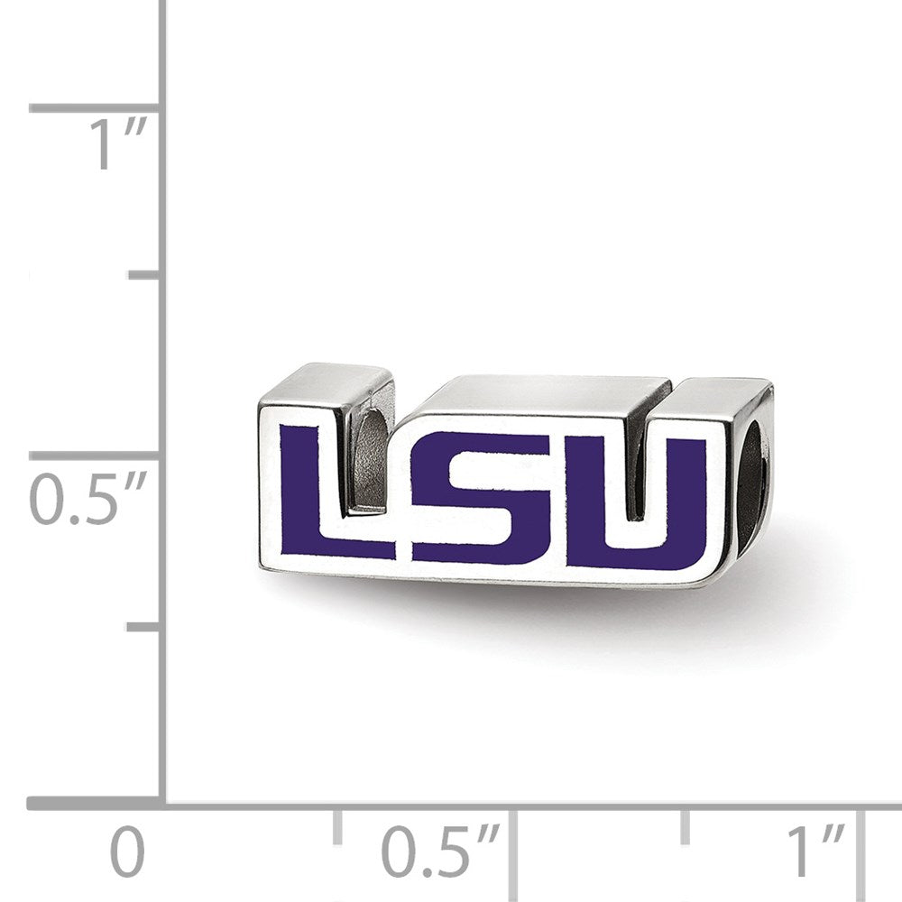 Sterling Silver Rhodium-plated LogoArt Louisiana State University L-S-U Enameled Bead