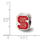 Sterling Silver Rhodium-plated LogoArt North Carolina State University N-C-S Enameled Logo Bead