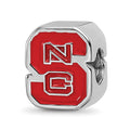 Sterling Silver Rhodium-plated LogoArt North Carolina State University N-C-S Enameled Logo Bead