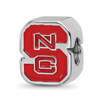 Sterling Silver Rhodium-plated LogoArt North Carolina State University N-C-S Enameled Logo Bead