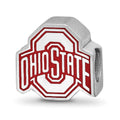 Sterling Silver Rhodium-plated LogoArt The Ohio State University Enameled Extruded Logo Bead