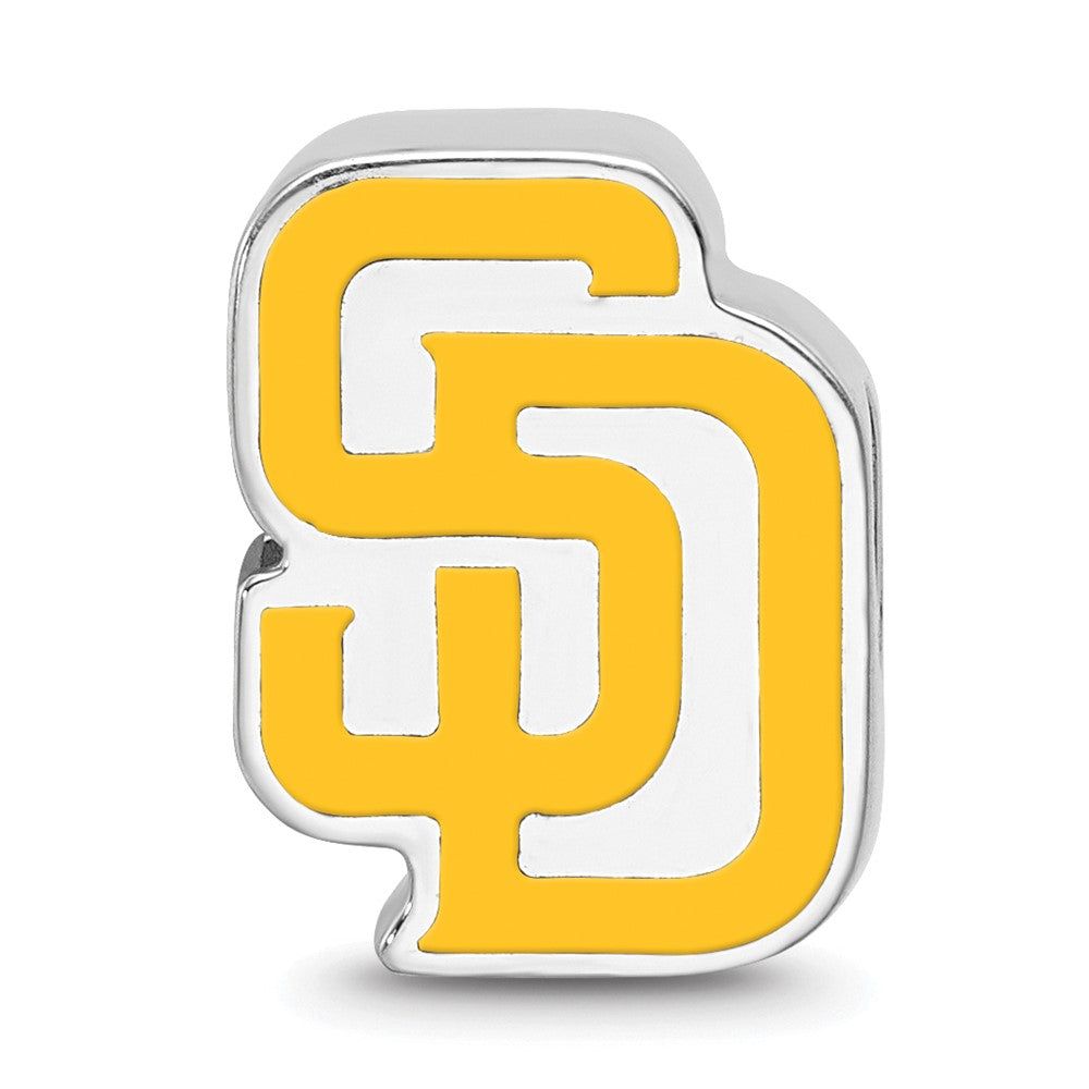 Sterling Silver Rhodium Plated Major League Baseball LogoArt San Diego Padres S-D Enamel Bead