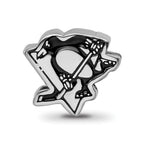 Sterling Silver Rhodium-plated NHL LogoArt Pittsburgh Penguins Logo Enameled Bead