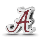 Sterling Silver Rhodium-plated LogoArt University of Alabama Letter A Enameled Bead