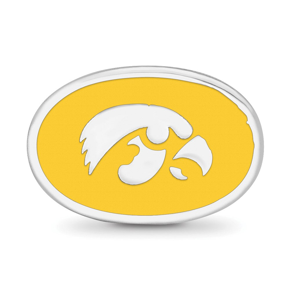 Sterling Silver Rhodium-plated LogoArt The University of Iowa Hawk Enameled 1-sided Bead