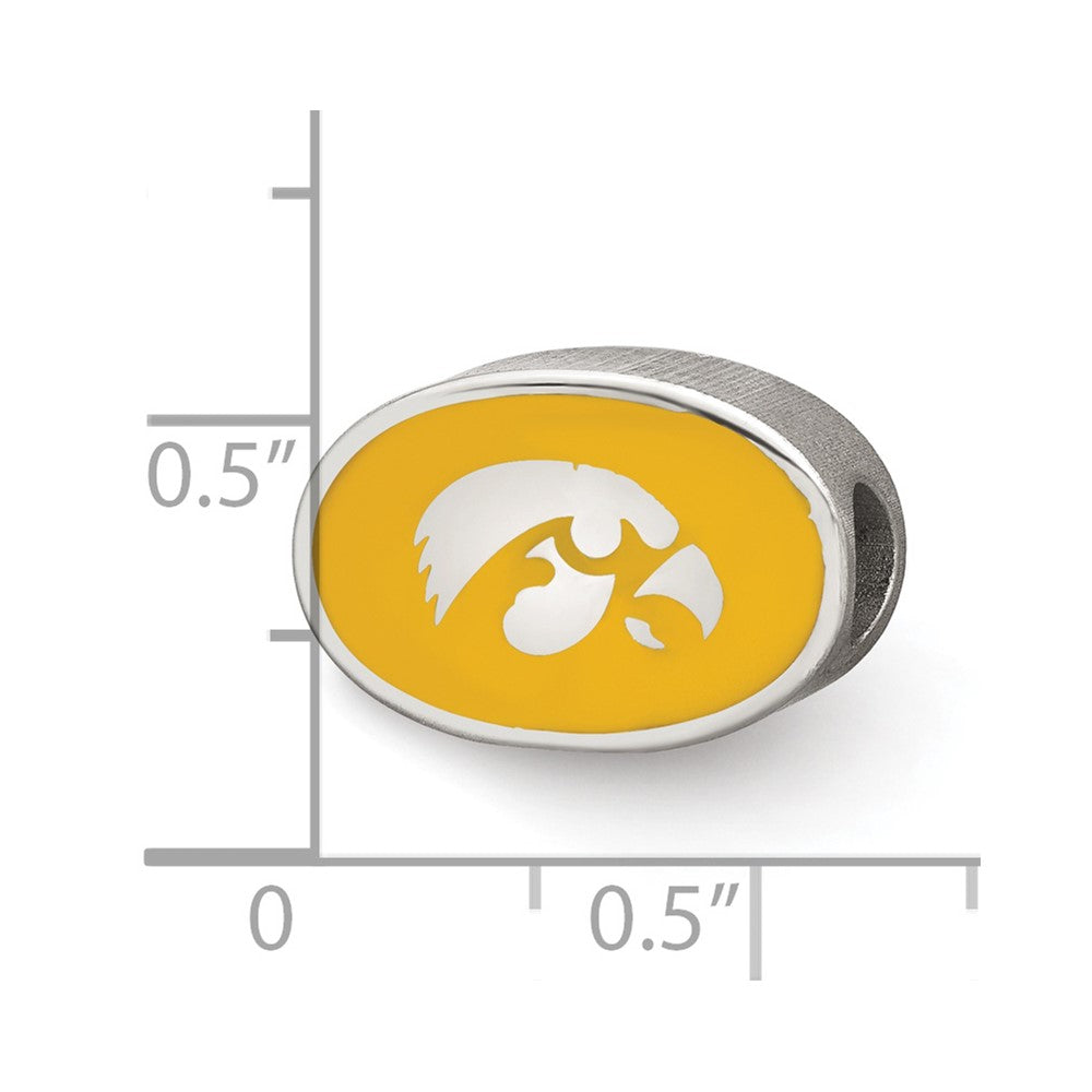 Sterling Silver Rhodium-plated LogoArt The University of Iowa Hawk Enameled 1-sided Bead