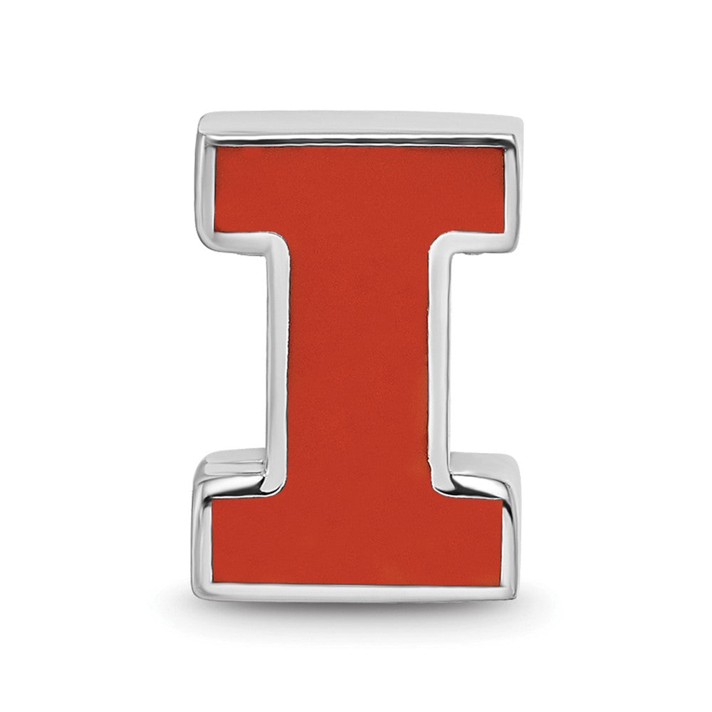 Sterling Silver Rhodium-plated LogoArt University of Illinois Letter I Enameled Logo Bead