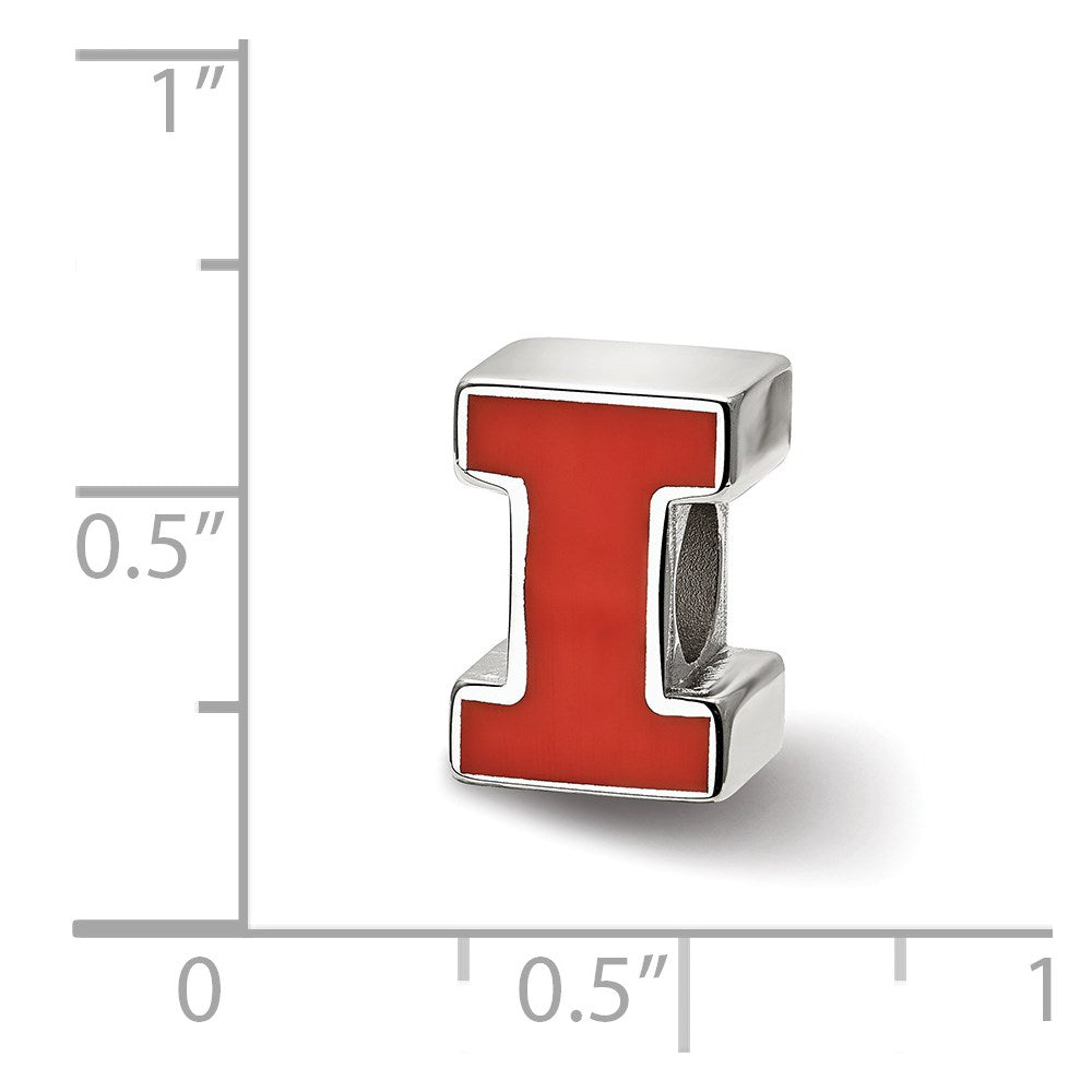 Sterling Silver Rhodium-plated LogoArt University of Illinois Letter I Enameled Logo Bead