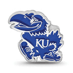 Sterling Silver Rhodium-plated LogoArt The University of Kansas Jayhawk Enameled Logo Bead