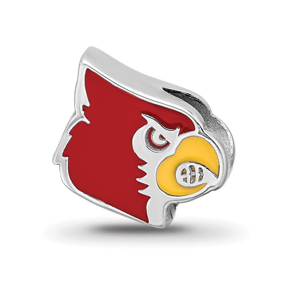 Sterling Silver Rhodium-plated LogoArt University of Louisville Cardinal Enameled Logo Bead