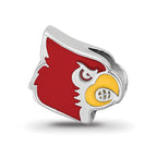 Sterling Silver Rhodium-plated LogoArt University of Louisville Cardinal Enameled Logo Bead