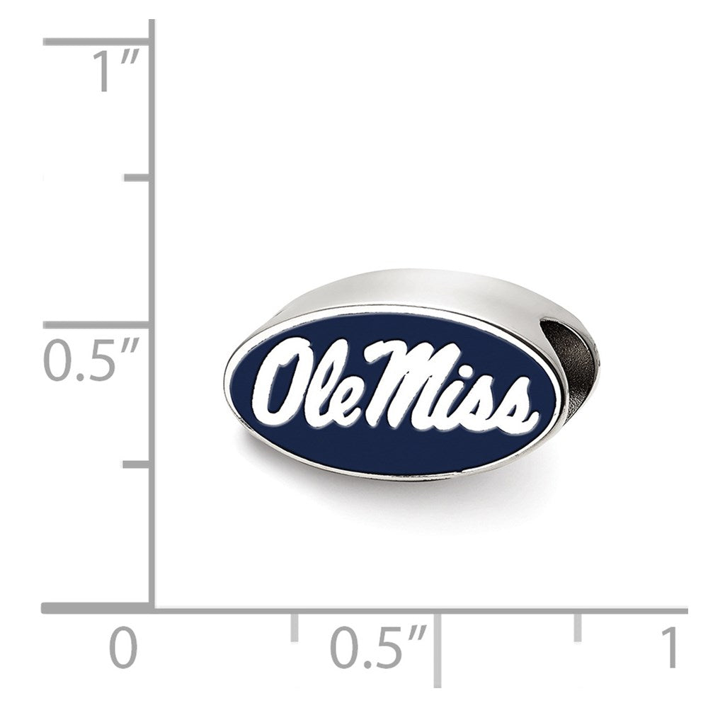 Sterling Silver Rhodium-plated LogoArt University of Mississippi Ole Miss Oval Enameled Bead