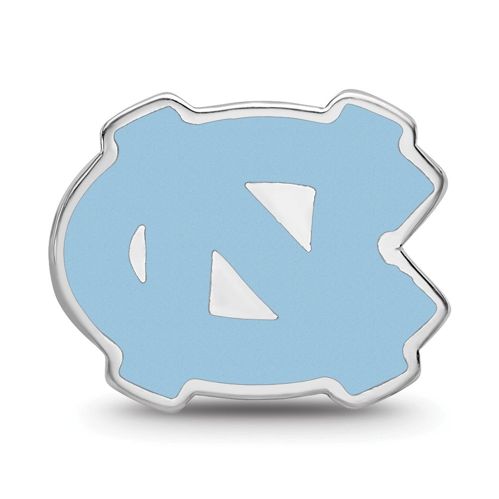 Sterling Silver Rhodium-plated LogoArt University of North Carolina N-C 1-sided Enameled Bead
