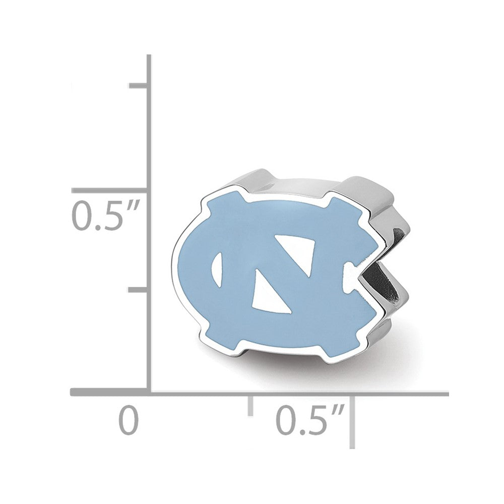 Sterling Silver Rhodium-plated LogoArt University of North Carolina N-C 1-sided Enameled Bead