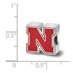 Sterling Silver Rhodium-plated LogoArt University of Nebraska Letter N Enameled Bead