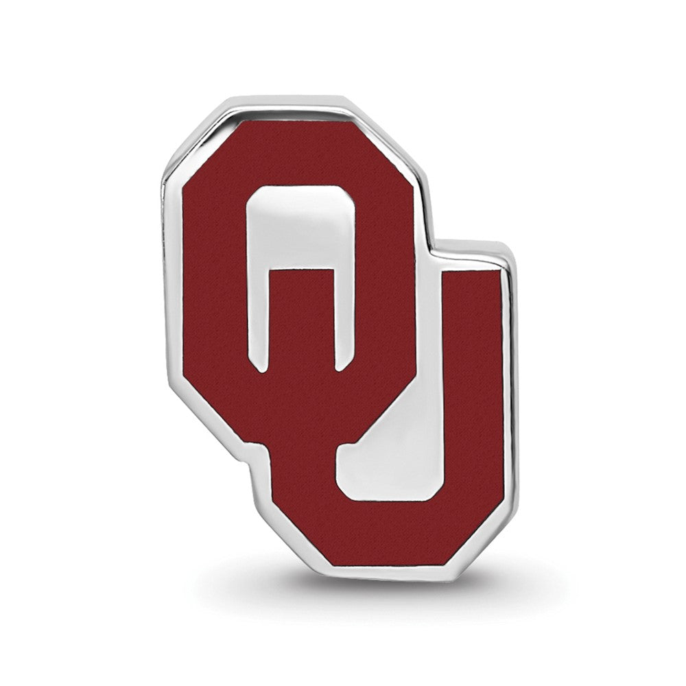 Sterling Silver Rhodium-plated LogoArt University of Oklahoma O-U 1-sided Enameled Bead