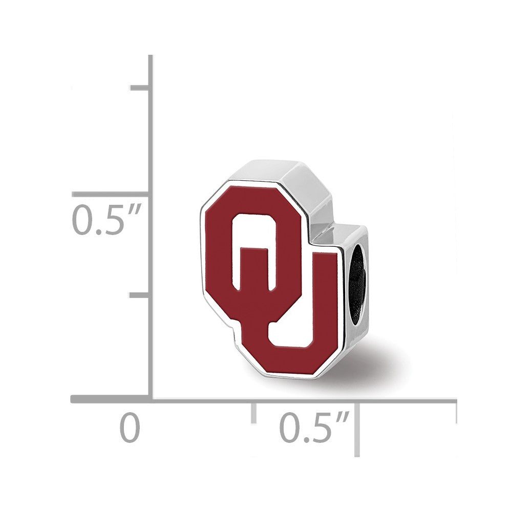 Sterling Silver Rhodium-plated LogoArt University of Oklahoma O-U 1-sided Enameled Bead