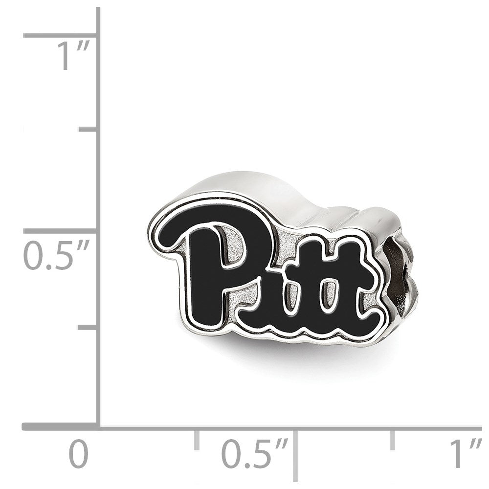 Sterling Silver Rhodium-plated LogoArt University of Pittsburgh Pitt Script Enameled Logo Bead