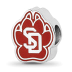 Sterling Silver Rhodium-plated LogoArt University of South Dakota S-D Pawprint Enameled Bead