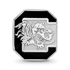 Sterling Silver Rhodium-plated LogoArt University of South Carolina Enameled Logo Bead