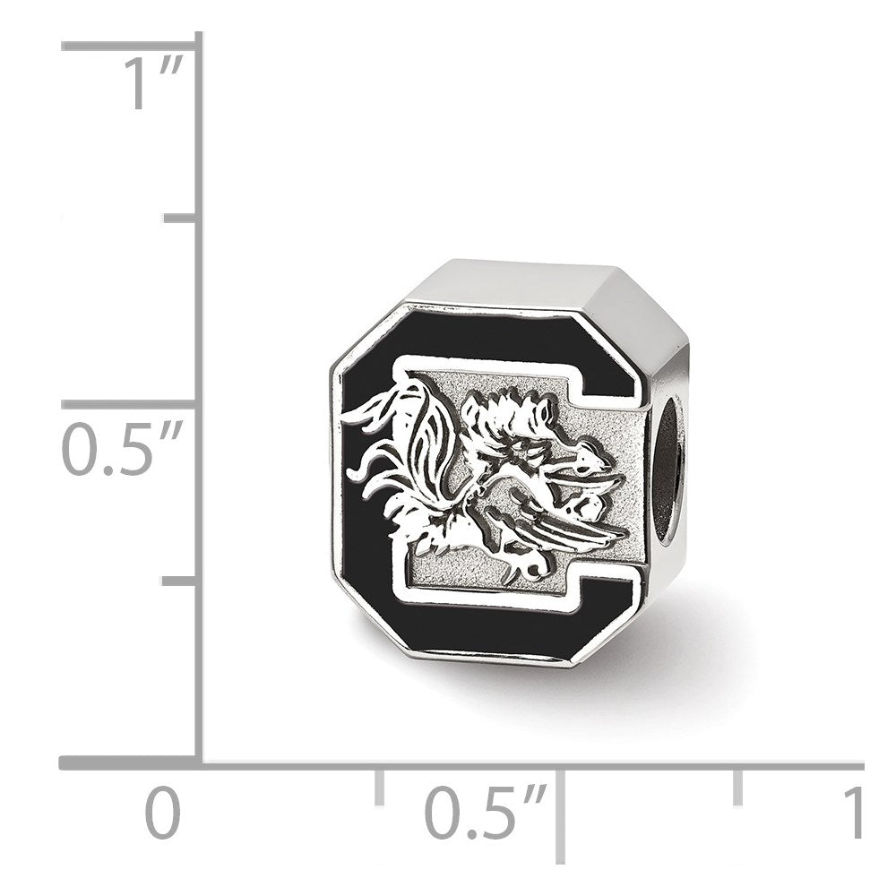 Sterling Silver Rhodium-plated LogoArt University of South Carolina Enameled Logo Bead