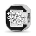 Sterling Silver Rhodium-plated LogoArt University of South Carolina Enameled Logo Bead