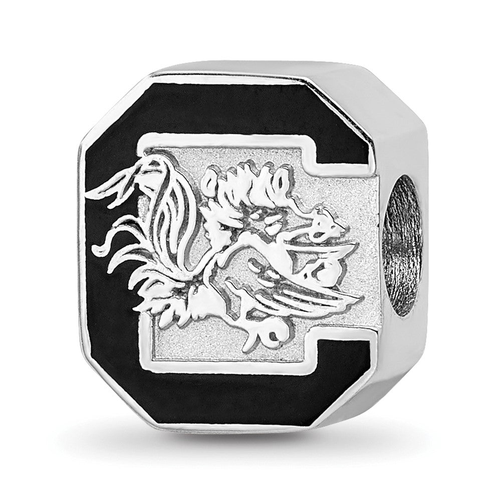 Sterling Silver Rhodium-plated LogoArt University of South Carolina Enameled Logo Bead