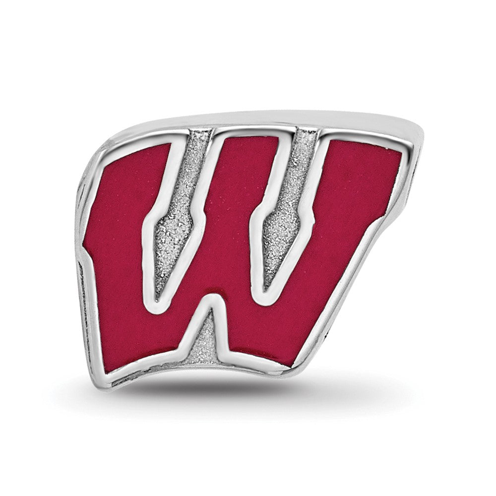 Sterling Silver Rhodium-plated LogoArt University of Wisconsin Letter W Enameled Logo Bead
