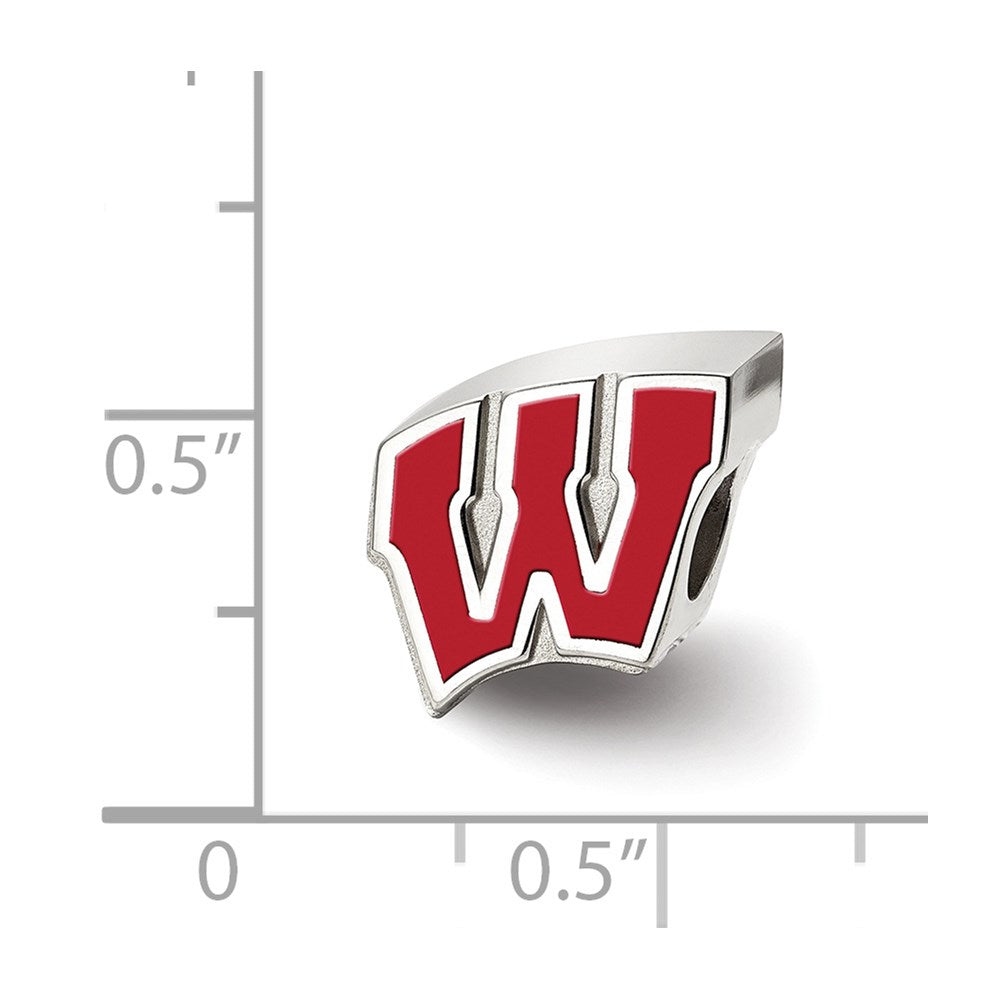 Sterling Silver Rhodium-plated LogoArt University of Wisconsin Letter W Enameled Logo Bead