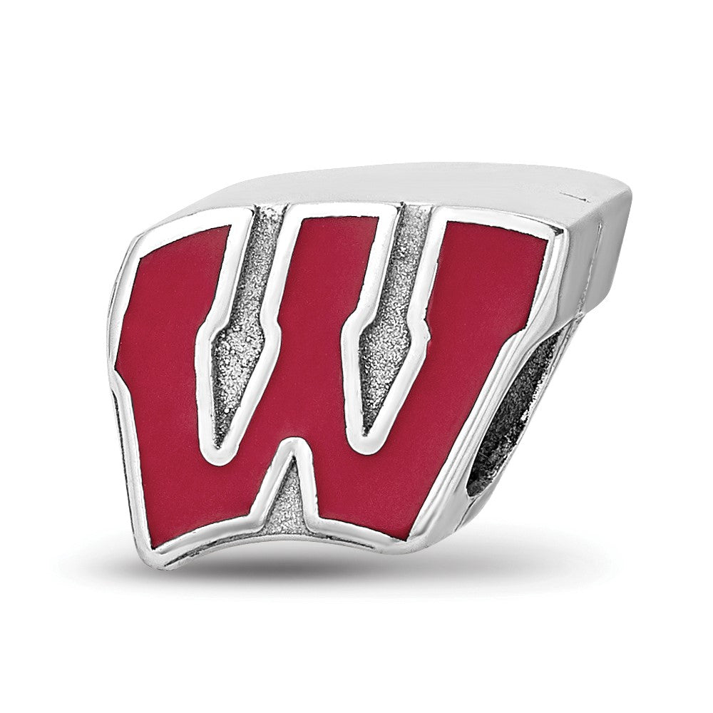 Sterling Silver Rhodium-plated LogoArt University of Wisconsin Letter W Enameled Logo Bead