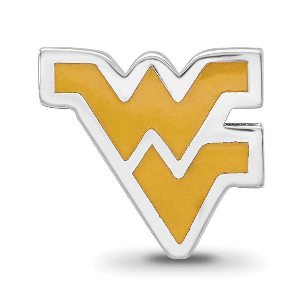 Sterling Silver Rhodium-plated LogoArt West Virginia University W-V Enameled Logo Bead