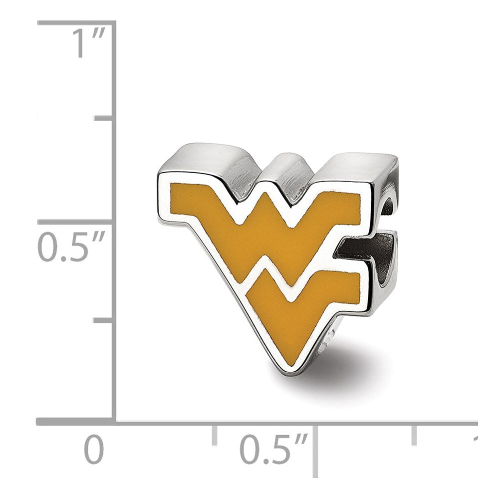 Sterling Silver Rhodium-plated LogoArt West Virginia University W-V Enameled Logo Bead