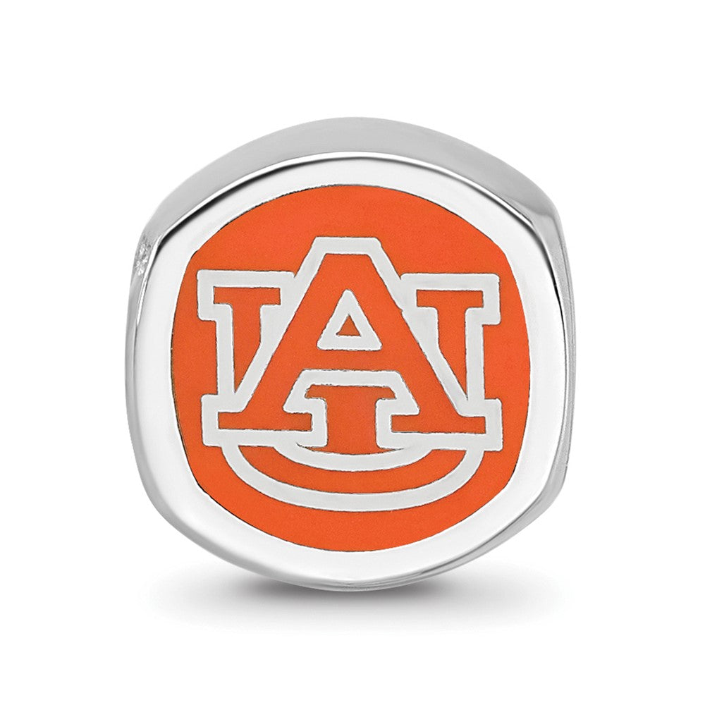 Sterling Silver Rhodium-plated LogoArt Auburn University Enameled Double Logo Bead