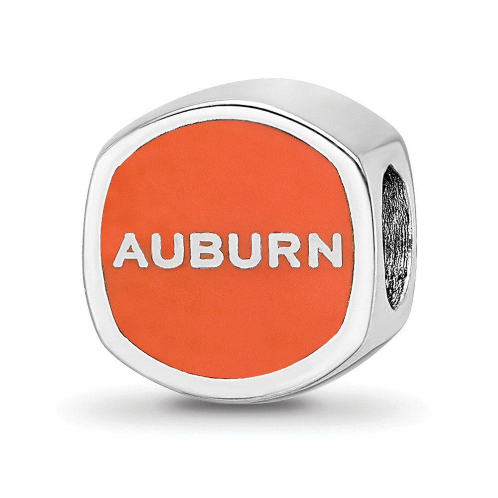 Sterling Silver Rhodium-plated LogoArt Auburn University Enameled Double Logo Bead