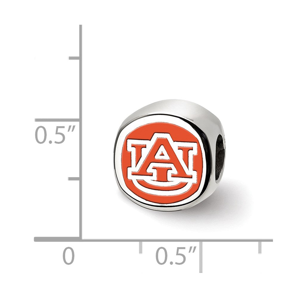 Sterling Silver Rhodium-plated LogoArt Auburn University Enameled Double Logo Bead