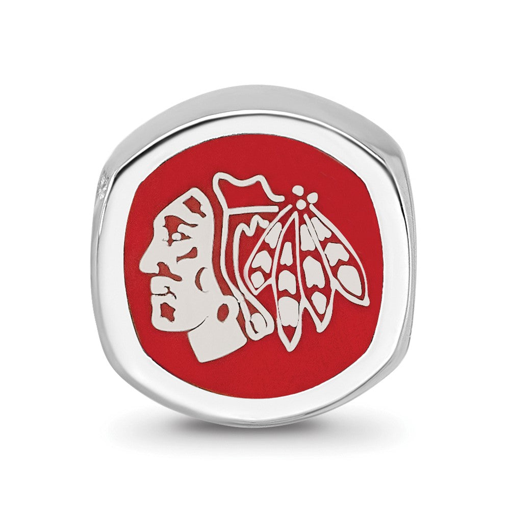 Sterling Silver Rhodium-plated NHL LogoArt Chicago Blackhawks Double Logo Enameled Bead