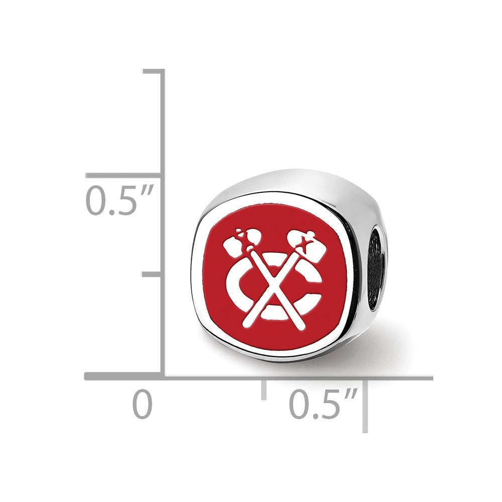 Sterling Silver Rhodium-plated NHL LogoArt Chicago Blackhawks Double Logo Enameled Bead