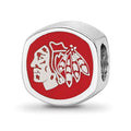 Sterling Silver Rhodium-plated NHL LogoArt Chicago Blackhawks Double Logo Enameled Bead