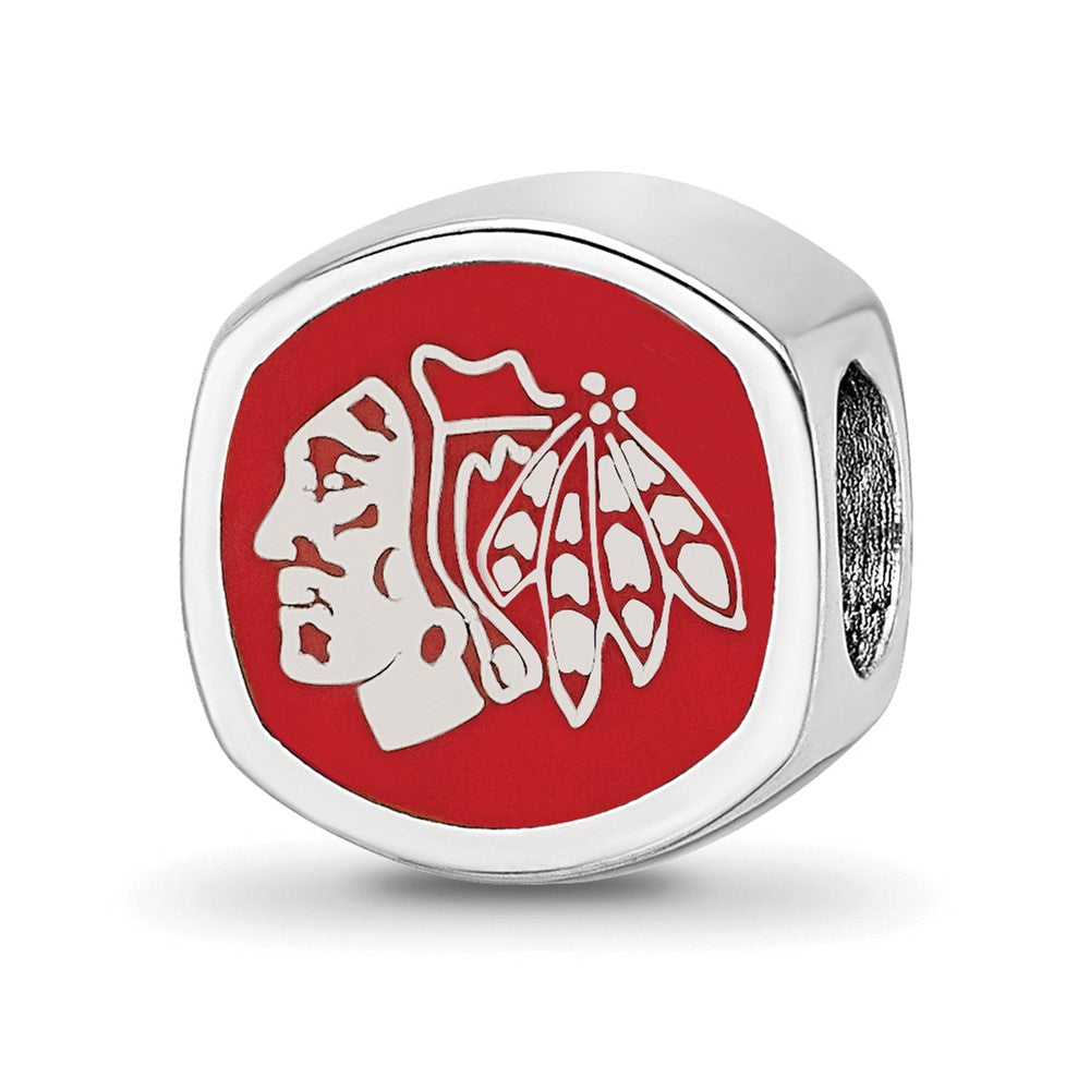 Sterling Silver Rhodium-plated NHL LogoArt Chicago Blackhawks Double Logo Enameled Bead