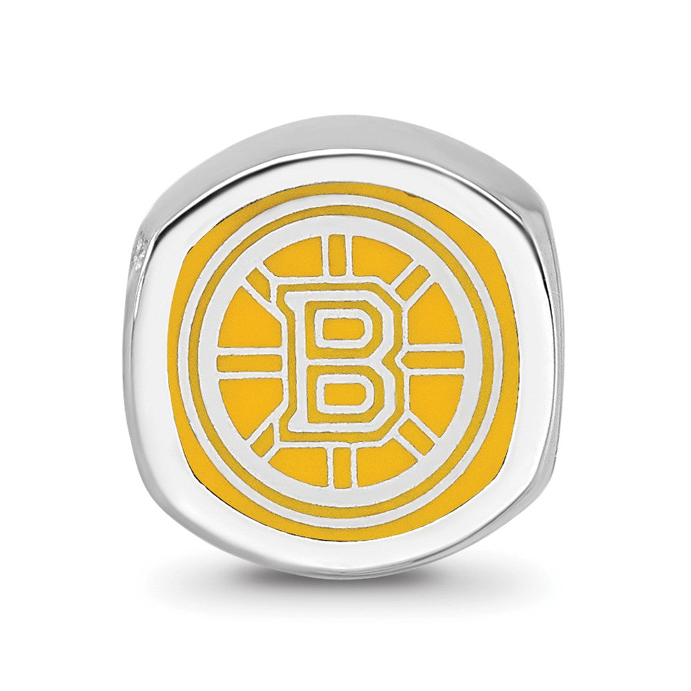 Sterling Silver NHL LogoArt Boston Bruins Double Logo Enameled Bead