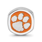 Sterling Silver Rhodium-plated LogoArt Clemson University Tiger Paw Enameled Bead