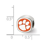 Sterling Silver Rhodium-plated LogoArt Clemson University Tiger Paw Enameled Bead